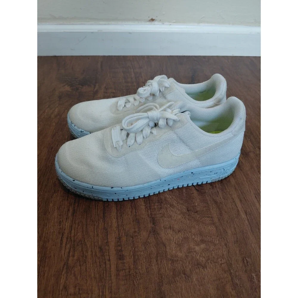 Womens Nike Air Force 1 Low Crater Flyknit White Blue Platinum DC7273-100 sz 9